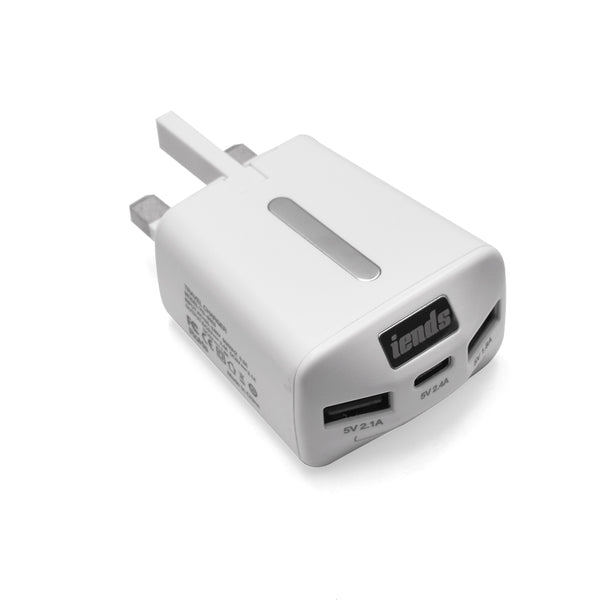 Triport USB Travel Charger with Type C Port and Micro USB Cable
