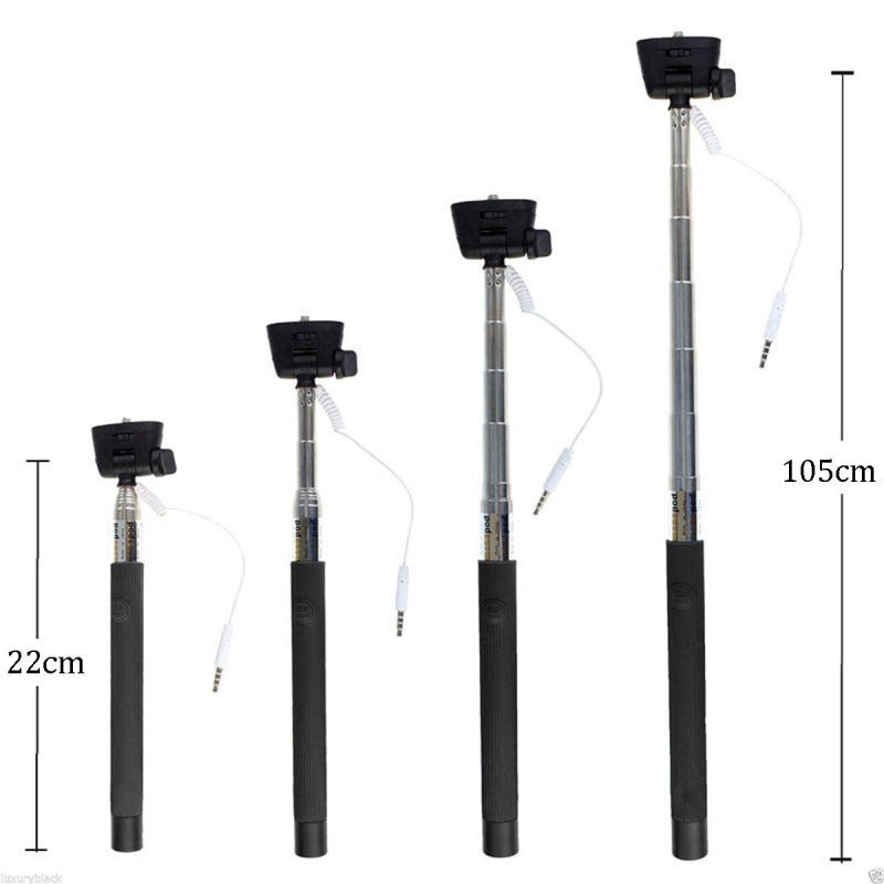 Monopod Wired Selfie Stick Compact Holder for Smartphone and Camera 100cm Length