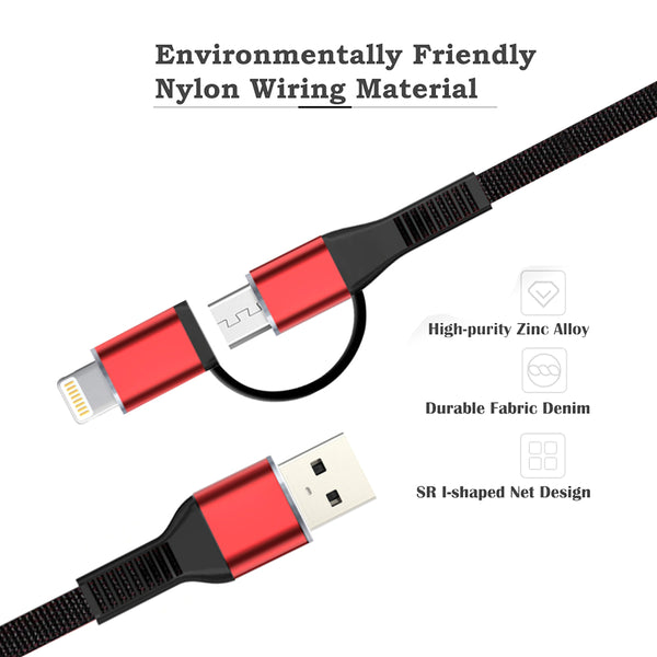 USB Sync & Charging Nylon Braided Data Micro USB Cable With Lightning Connector