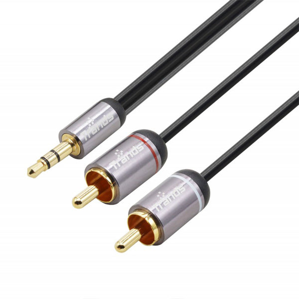 Stereo 3.5mm Male to 2 RCA Male Phono Audio Lead Gold Cable 1 Meter
